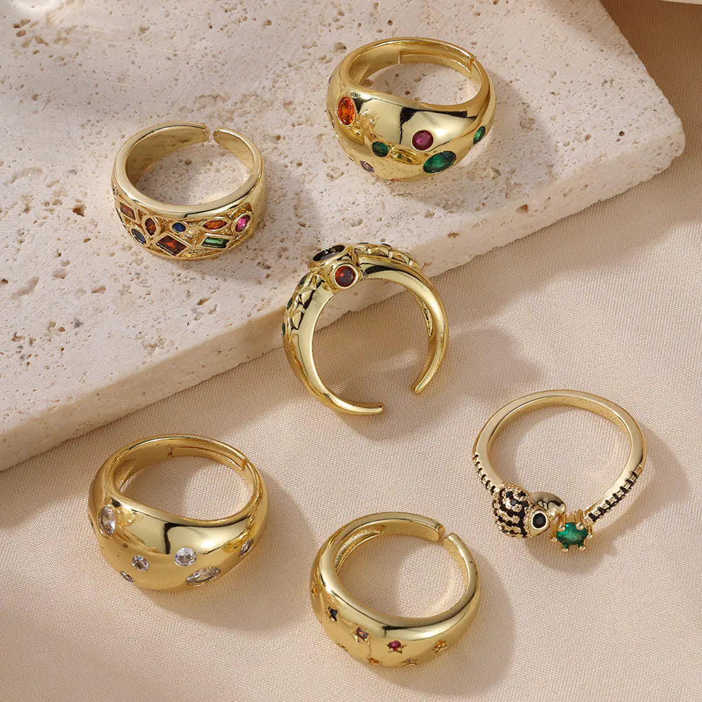 Brass Iced Out Clorful Gemstones Opening Ring