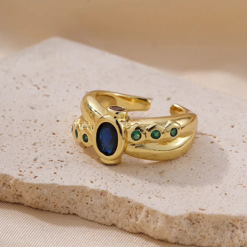 Brass Elegant Clorful Gem Opening Women Ring