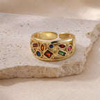 Brass Iced Out Clorful Gemstones Opening Ring