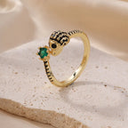 Brass Black cz skull adjustable ring