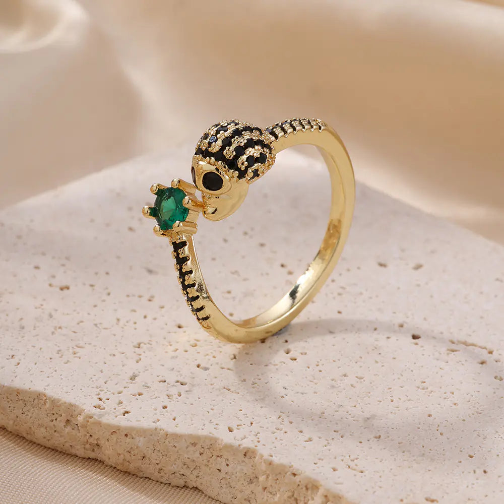 Brass Black cz skull adjustable ring