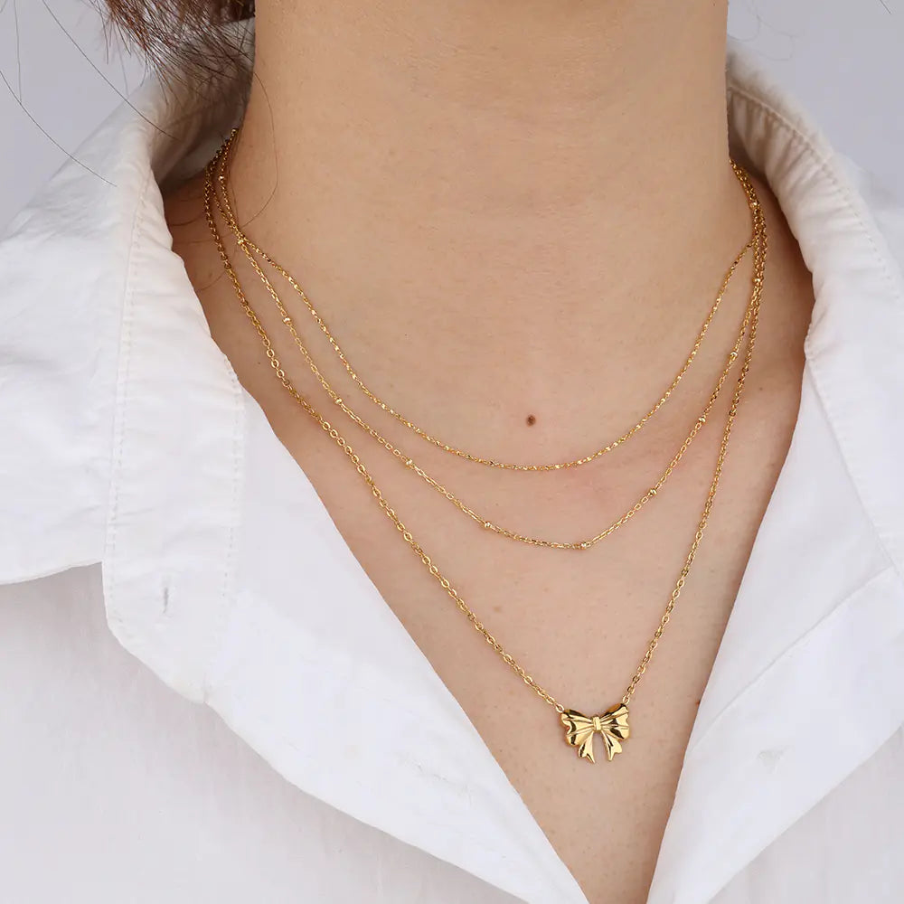 New 925 Silver Butterfly Triple Layer Necklace Set