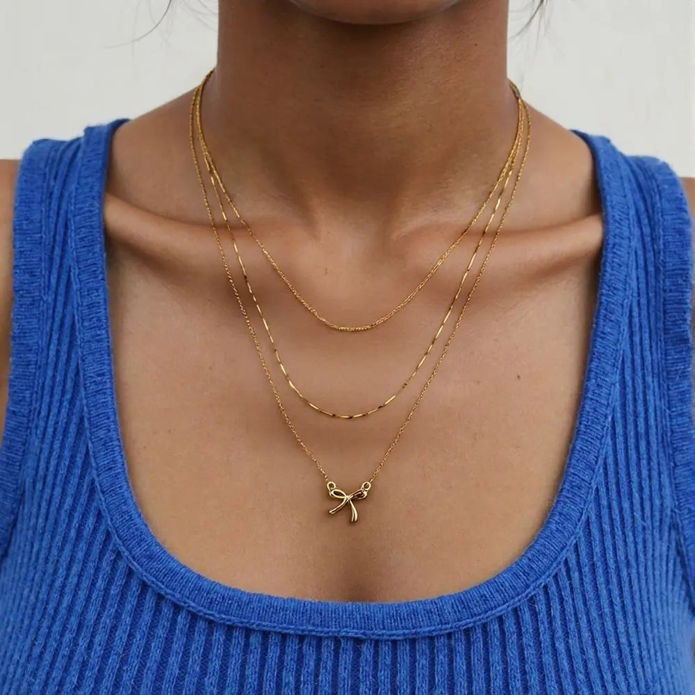 Hot 925 Silver Butterfly Triple Layer Necklace Set