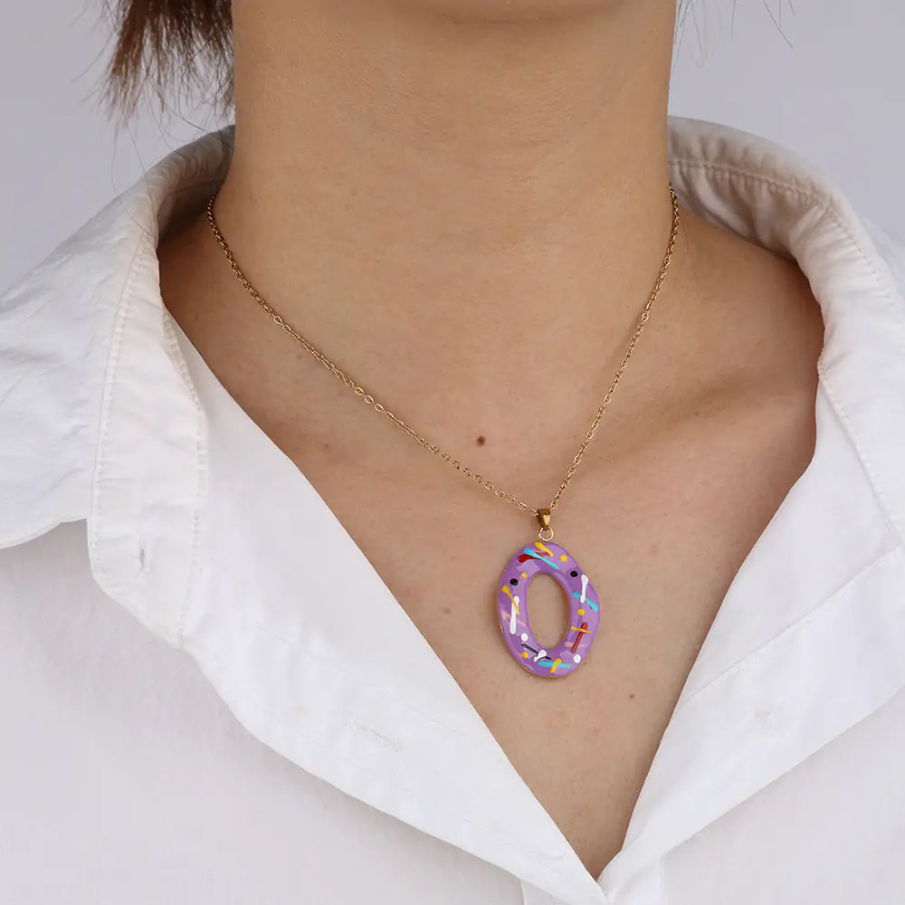 Stainless Steel Enamel Doughnut Necklace