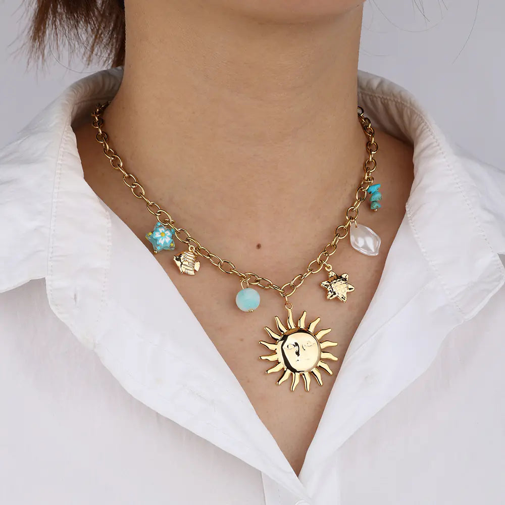 Good Quality Stainless Steel Sun Pendant Necklace