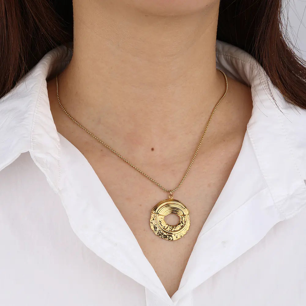 Gold Plated Stainless Steel Circle Necklace