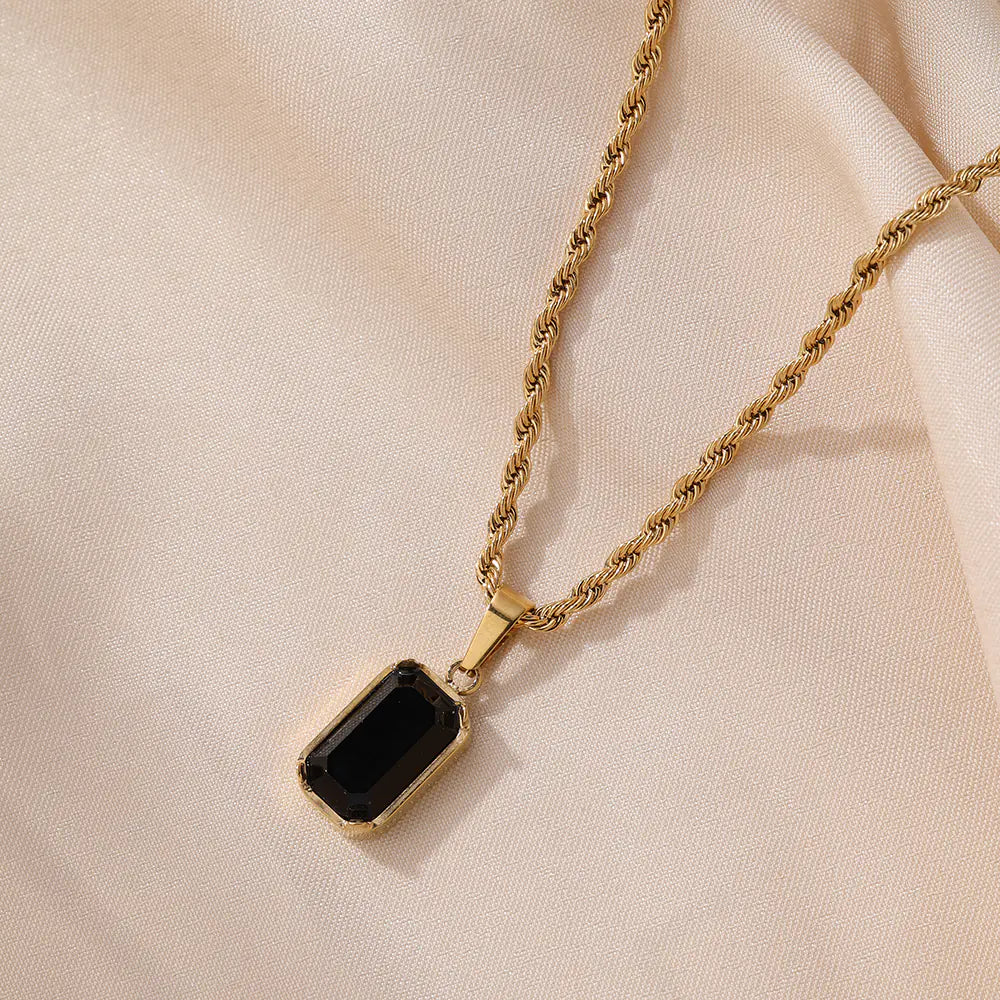 New Stainless Steel Black Emerald Cut CZ Pendant
