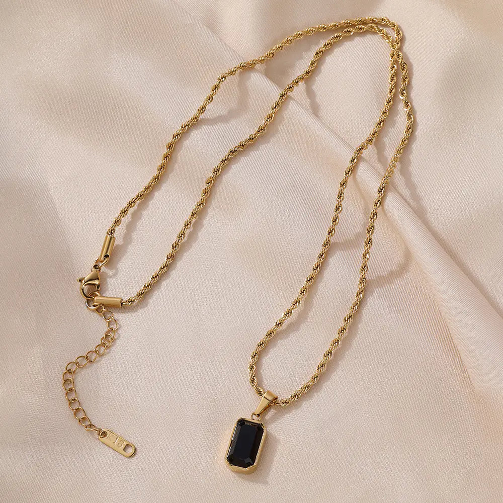 New Stainless Steel Black Emerald Cut CZ Pendant
