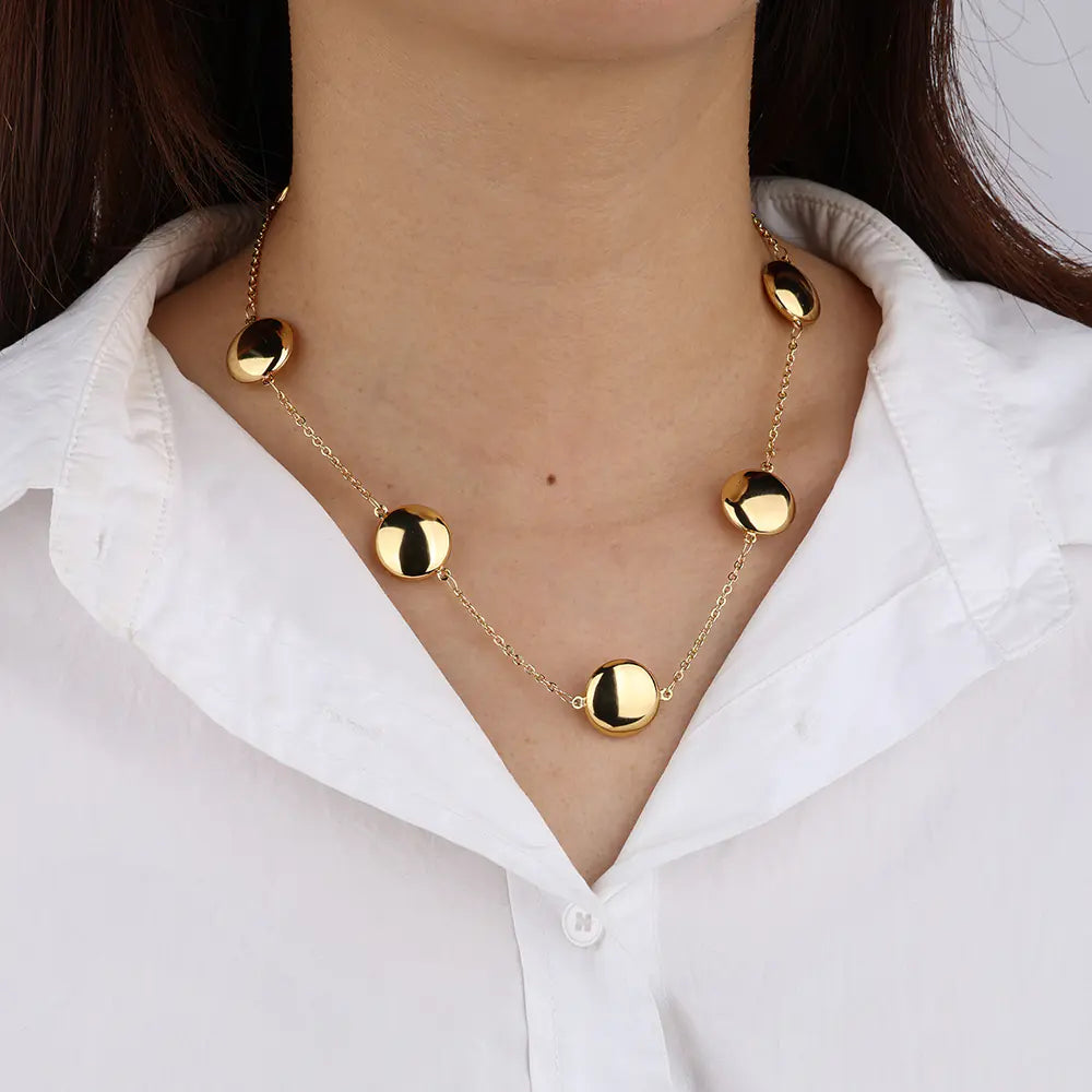 Stainless Steel Flat Ball Adjustable Necklace
