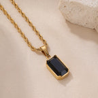 New Stainless Steel Black Emerald Cut CZ Pendant