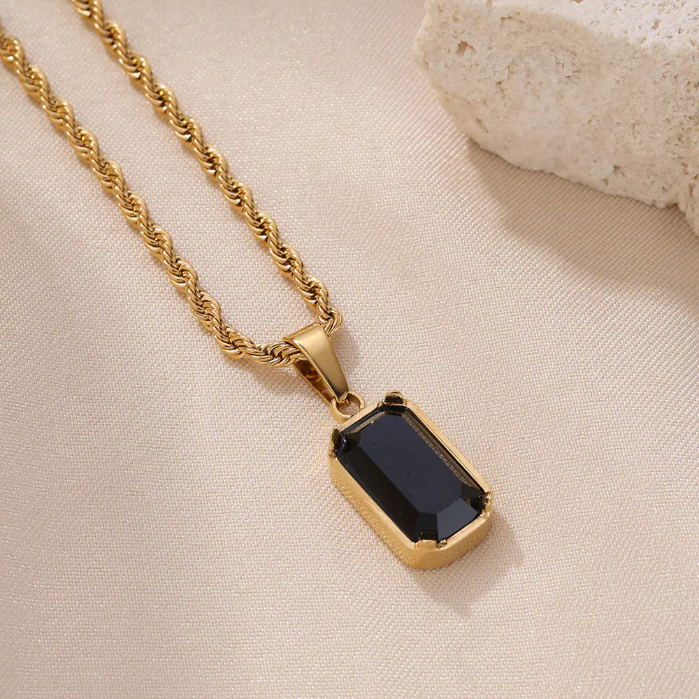 New Stainless Steel Black Emerald Cut CZ Pendant