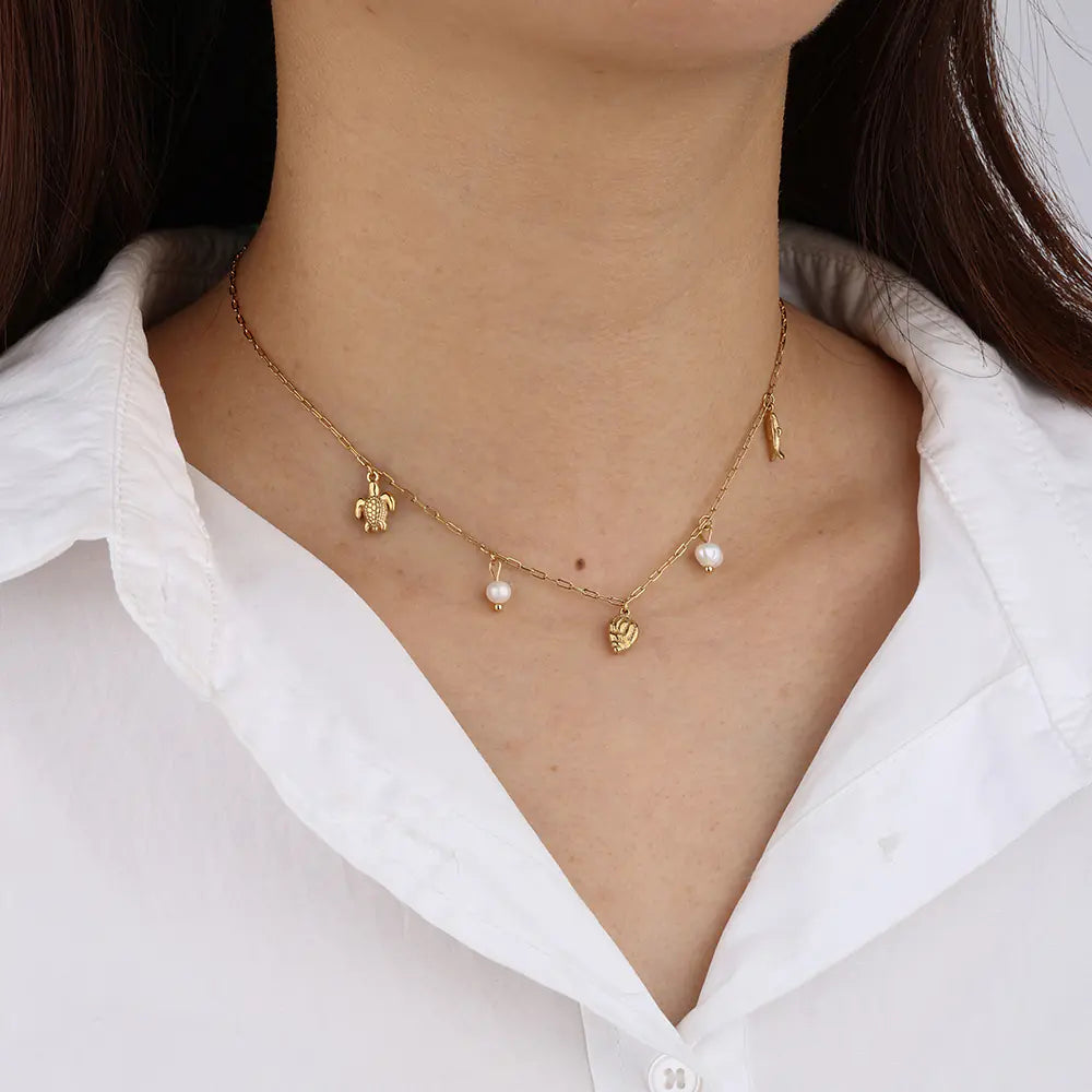 Fashion Stainless Steel Shell Pearl Necklace
