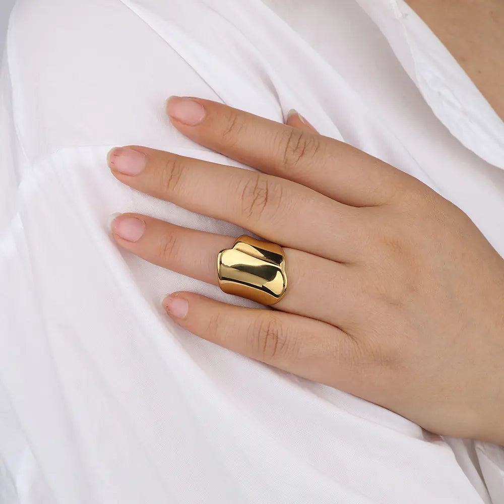 Exaggerated Glossy Signet Ring Plated Stainless Steel Rings