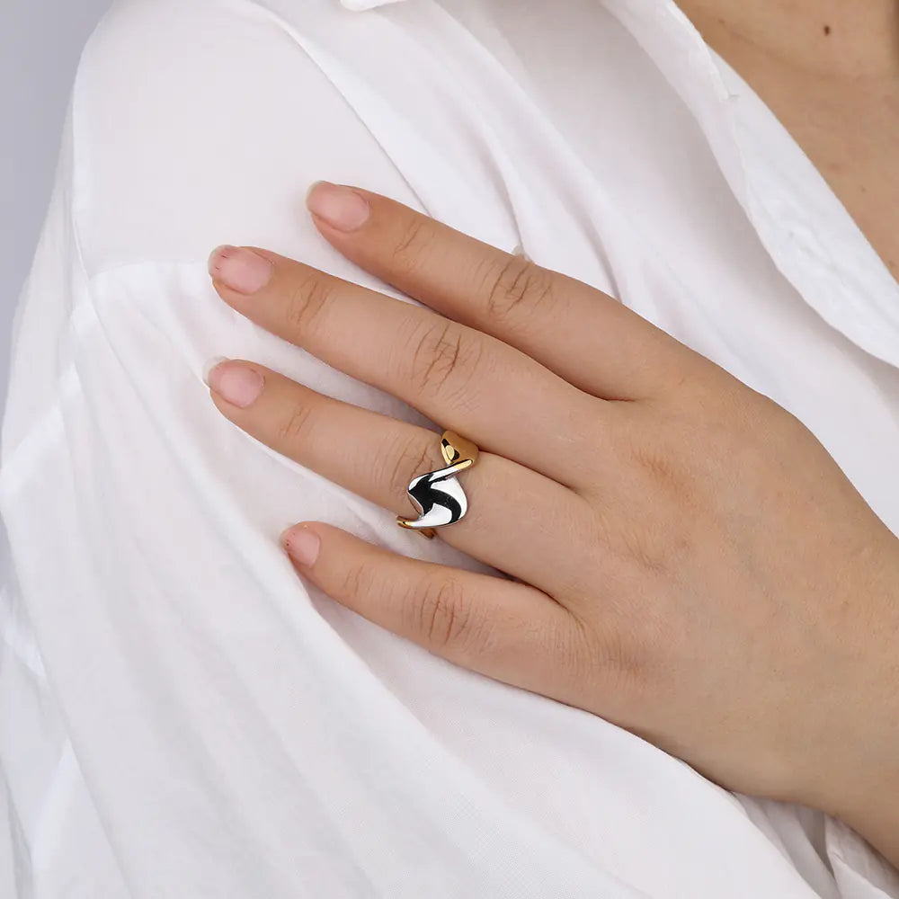 Stylish Geometric Line Adjustable Stainless Steel Ring
