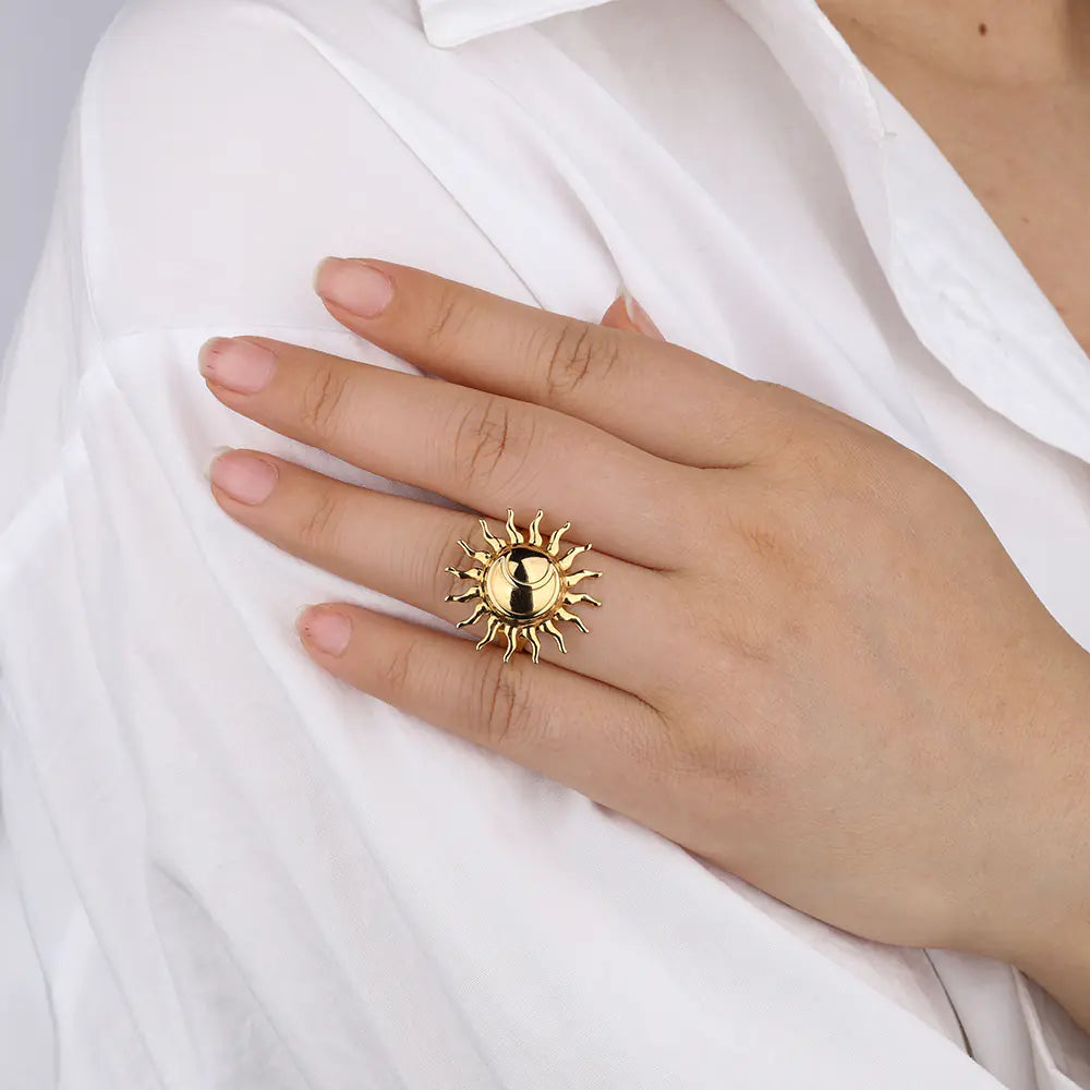 Stainless Steel Sun Flower Shape Irregular Ring