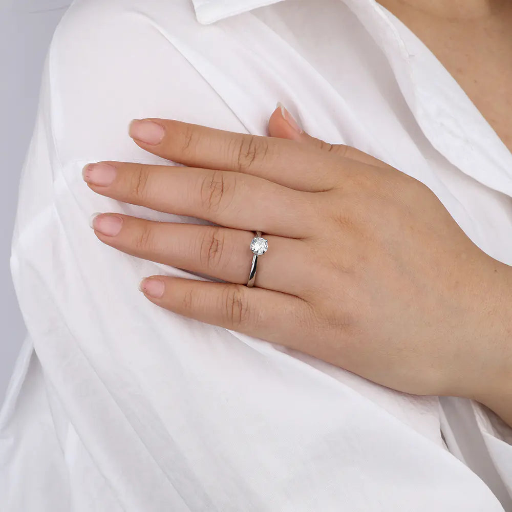 Trendy Stainless Steel Crystal Engagement Ring