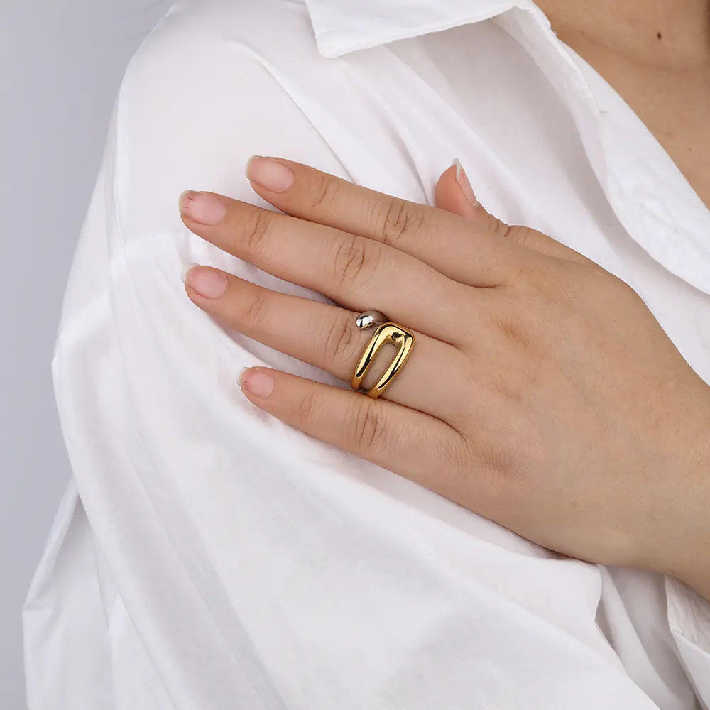 Stainless Steel Irregular Line Adjustable Ring