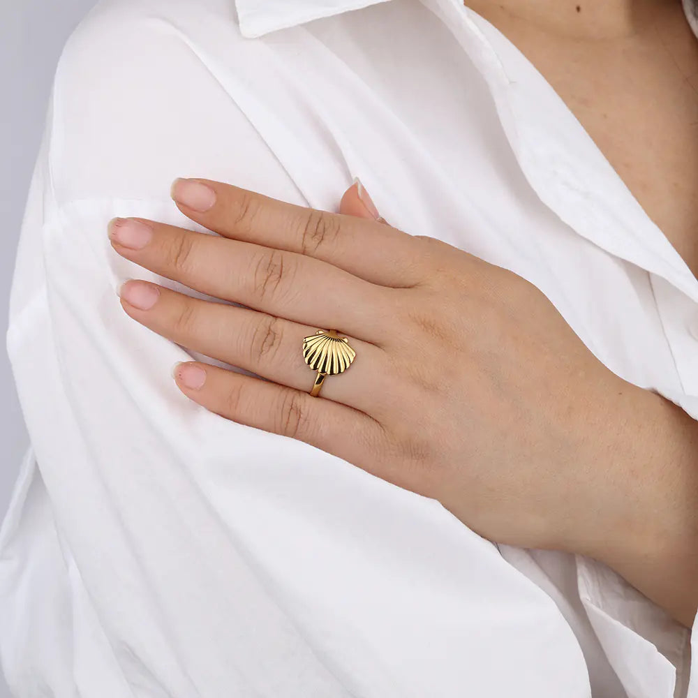 Stainless Steel Trendy Adjustable Open Seashell Ring