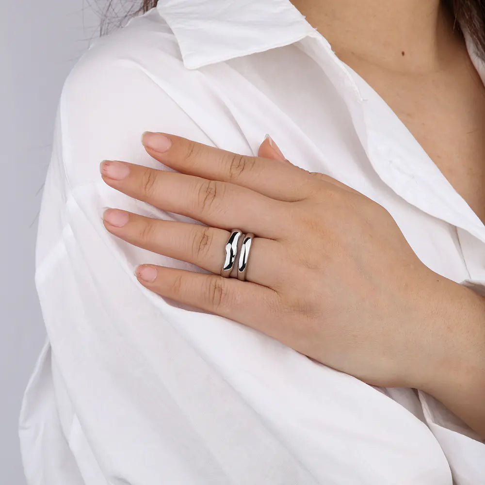 Glossy Irregular Stainless Steel Open Ring