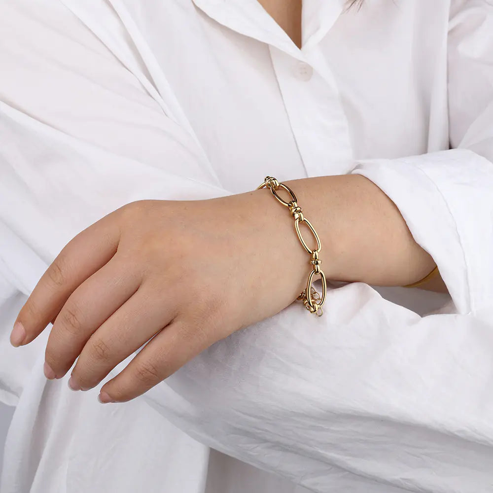 Gold Stainless Steel Oval Chain Bracelet