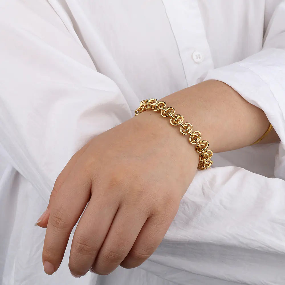 Dubai Gold Plated Chunky Geometric Irregular Circle Cross Bracelet