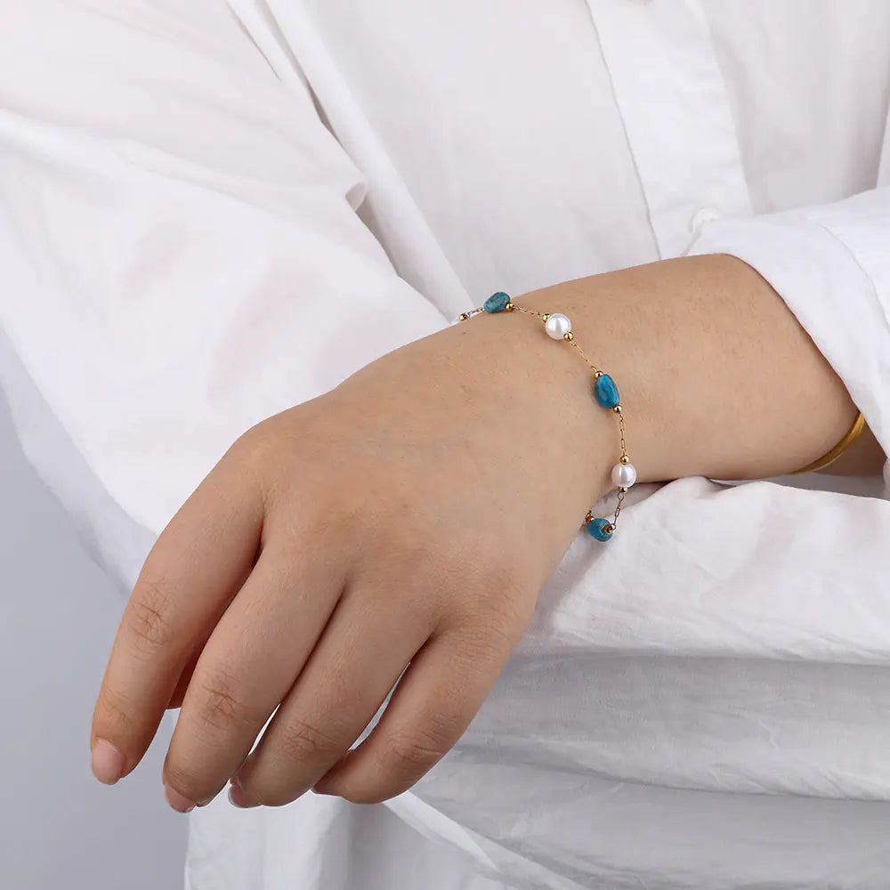Trendy Fashion Stainless Steel Non-tarnish Pearl Link Bracelet