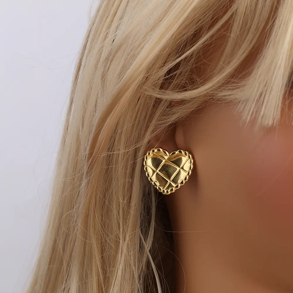 Stainless Steel Heart Texture Earrings