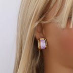 Fashion Stainless Steel Pink Enamel Irregular Earrings