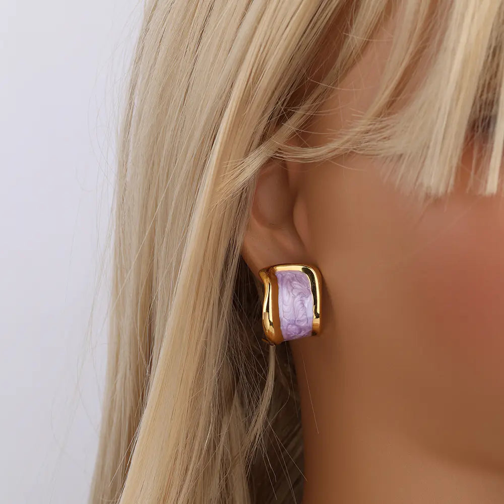 Fashion Stainless Steel Pink Enamel Irregular Earrings