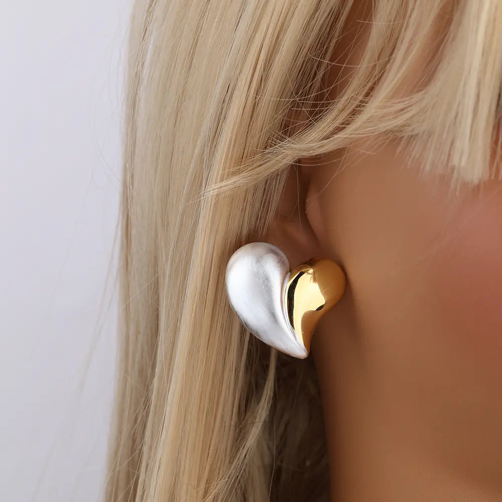 Irregular Heart Shape Gold Plated Stainless Steel Stud Earrings