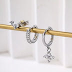 Fashion Brass CZ Flower Stud Hoop Earrings Set Women