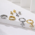 Fashion Brass CZ Flower Stud Hoop Earrings Set Women
