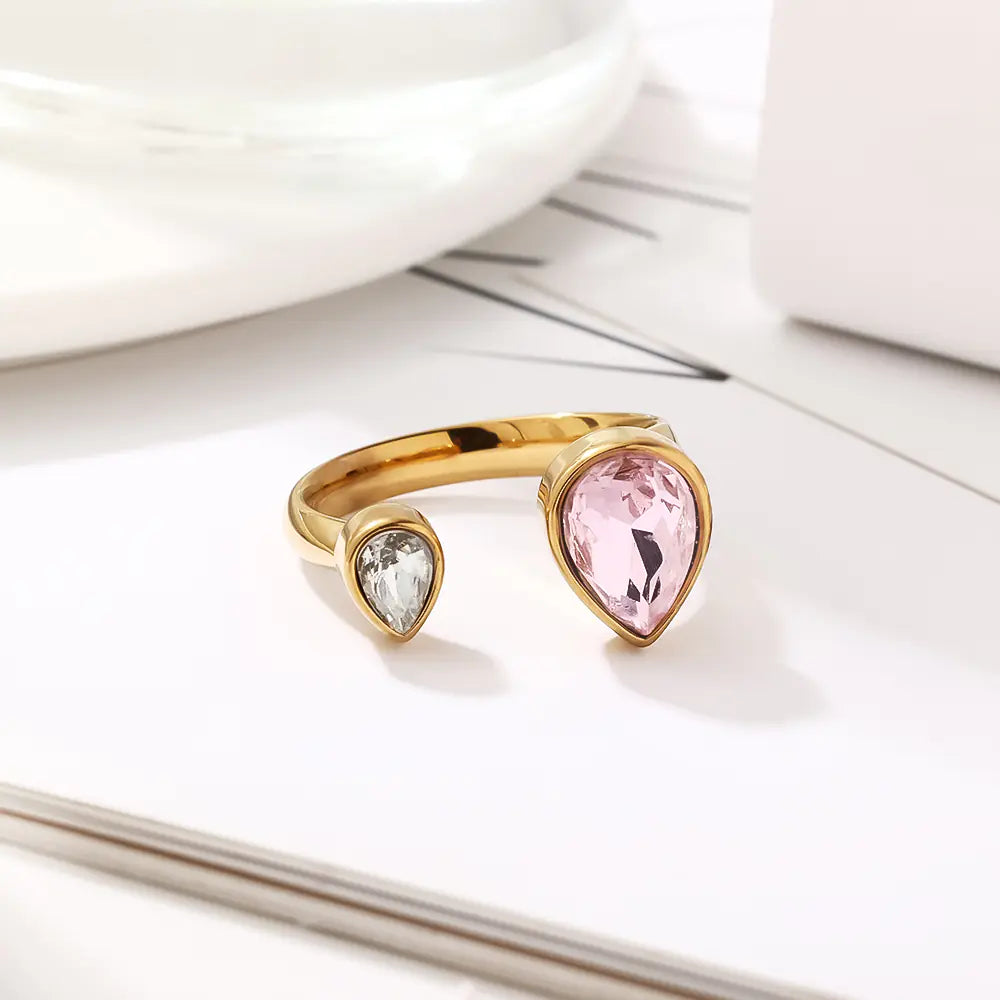 Stainless Steel Water Drop Rhinestones One Size Rings