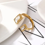 Non-Tarnish Stainless Steel Rectangle Zircon Adujstable Rings