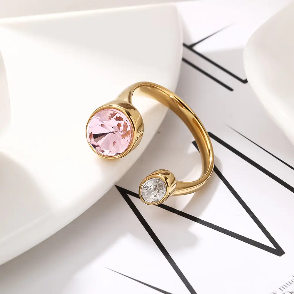 Stainless Steel Pink Zircon Adujstable Rings