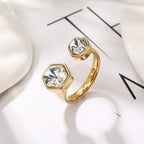 Gold Plated Hexagon Shape Stainless Steel Adujstable Rings