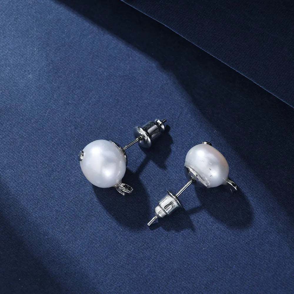 Hot Brass Pearl Fish Stud Earrings