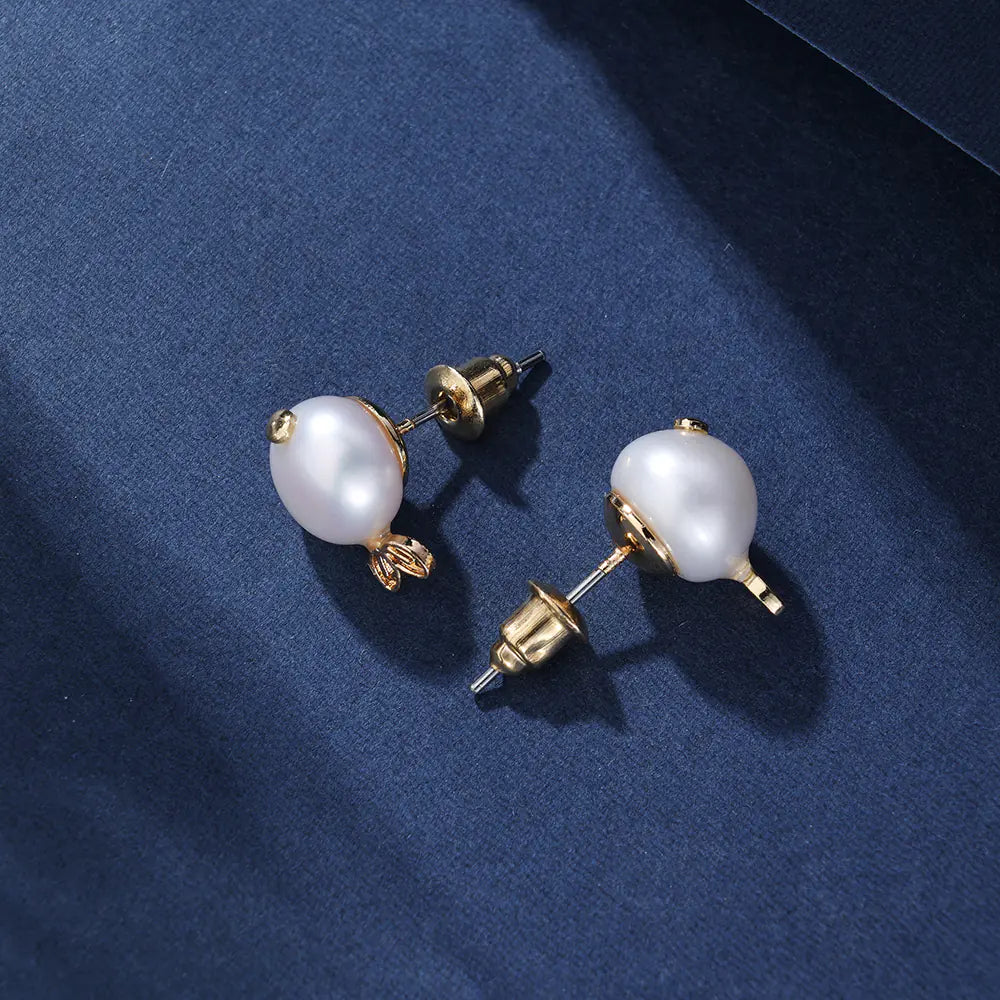 Hot Brass Pearl Fish Stud Earrings