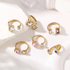 Stainless Steel Water Drop Rhinestones One Size Rings