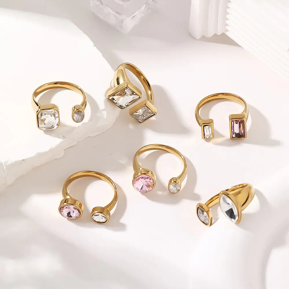 Gold Plated Hexagon Shape Stainless Steel Adujstable Rings