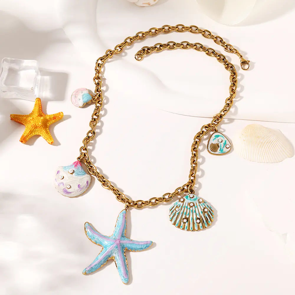 Blue Seastar Design Stainless Steel Necklace