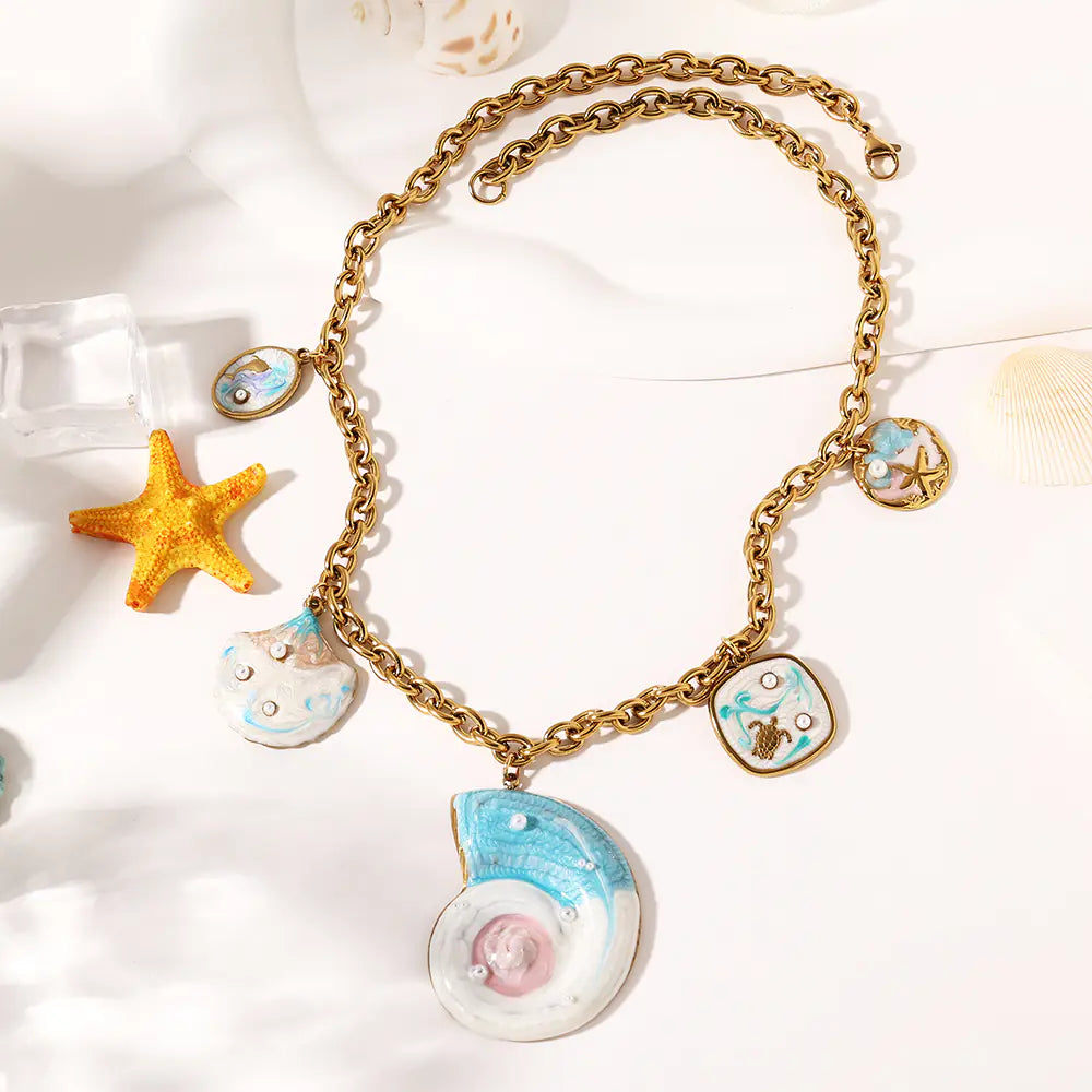 Blue Conch Design Stainless Steel Necklace