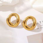 Dainty 18K Gold Oval Hollow Stud Earrings