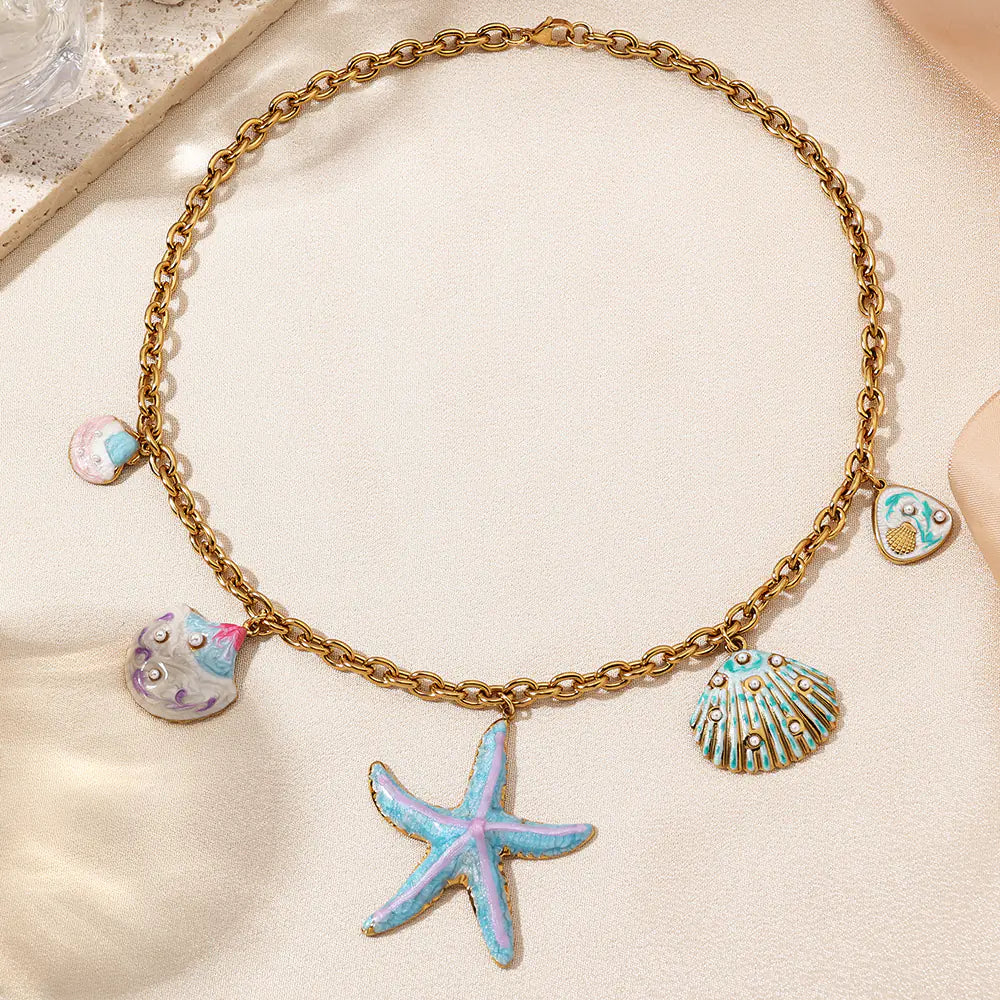 Blue Seastar Design Stainless Steel Necklace
