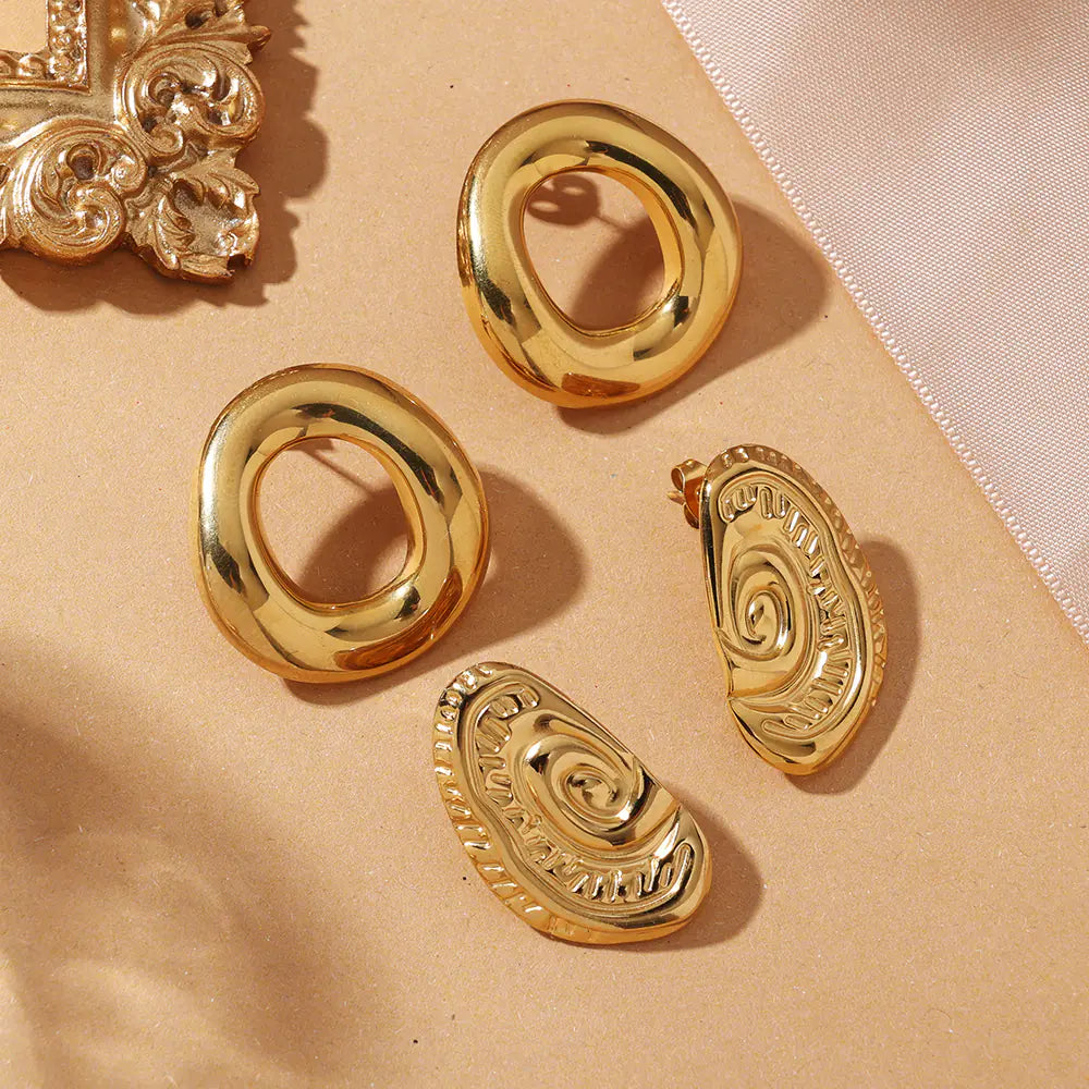 Ocean Style Stainless Steel Hypoallergenic Spiral Earrings