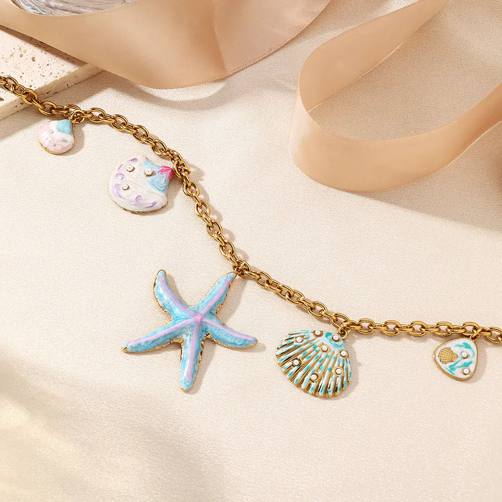Blue Seastar Design Stainless Steel Necklace