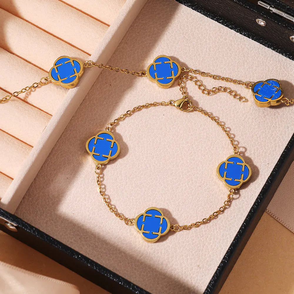Blue Clover Stainless Steel Bracelet