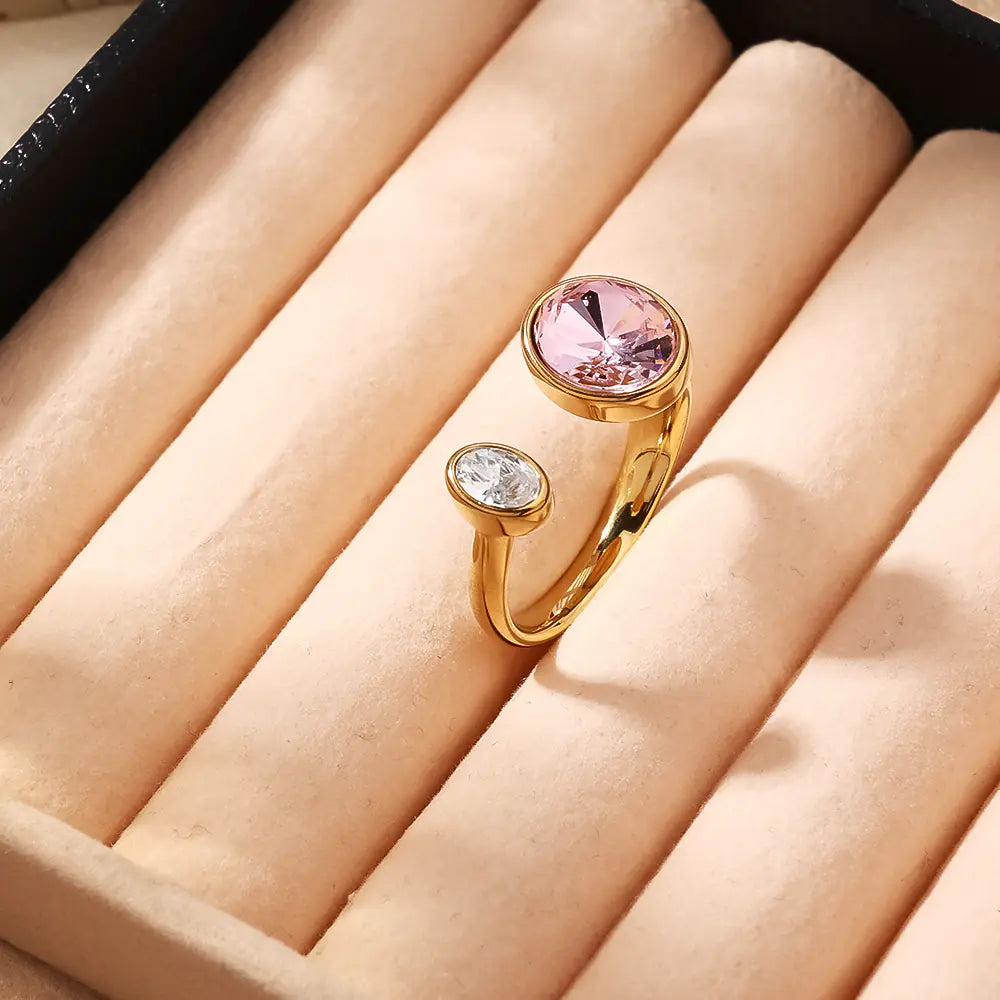 Stainless Steel Pink Zircon Adujstable Rings