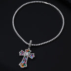 Multi Cutting Colorful Diamond Cross Charm Pendant