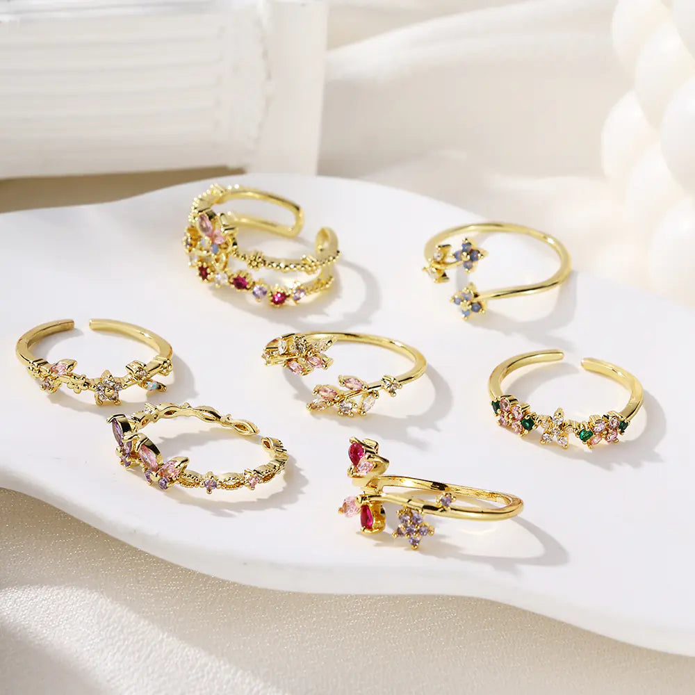 Colored CZ Flower Brass Opening Rings